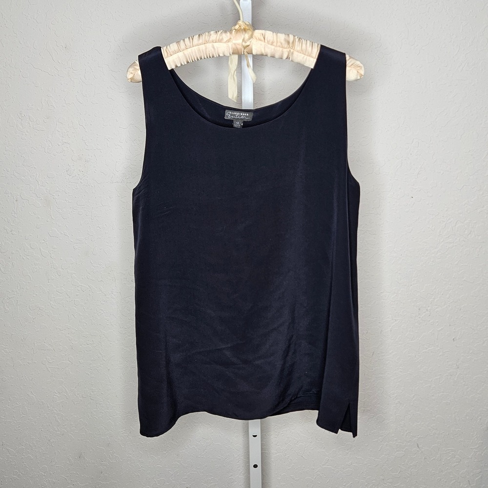 Classiques Entier Women Navy Blue 100% Silk Scoop Neck Sleeveless Shell Top 12